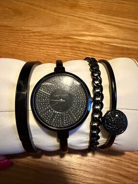 Anne Klein Black Crystal Accent Bracelet Watch Set